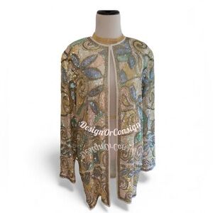 Oleg Cassini Black Tie Bergdorf Goodman Stunning Beaded Sequin Jacket EUC